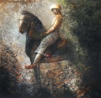 A. Q. Arif, Court Horse Rider, 48 x 48 Inch, Oil on Canvas, Figurative Painting, AC-AQ-299